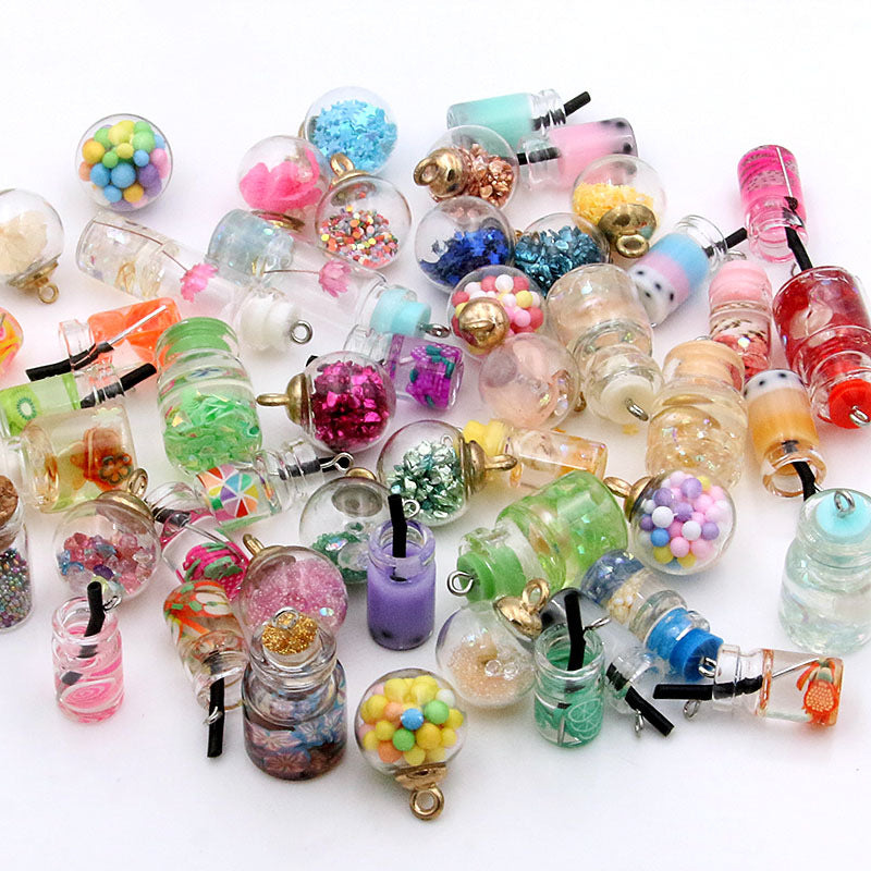 Wholesale 10pcs/box Round Glass Ball Milk Tea Cup Glass Bottle Beads